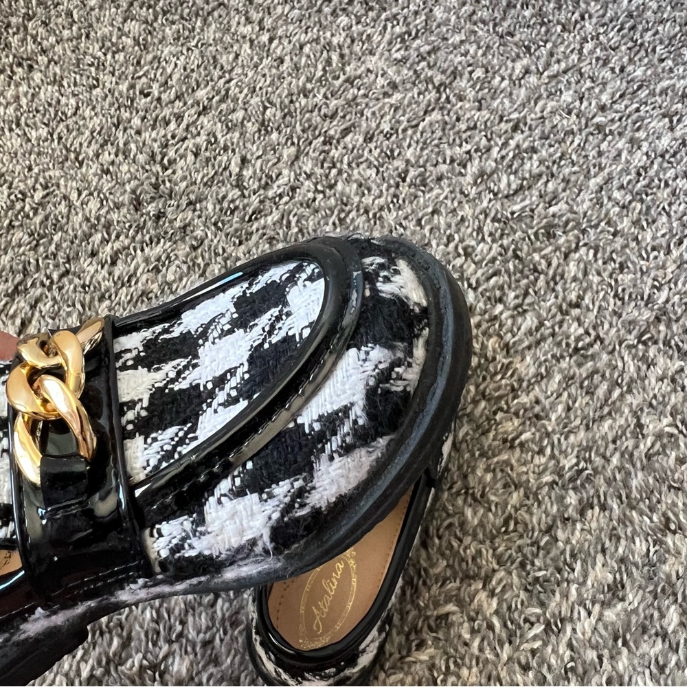 Atalina Toddler Girl Loafers Houndstooth With Gold Chain‎ Link Size 10 - Picture 12 of 16